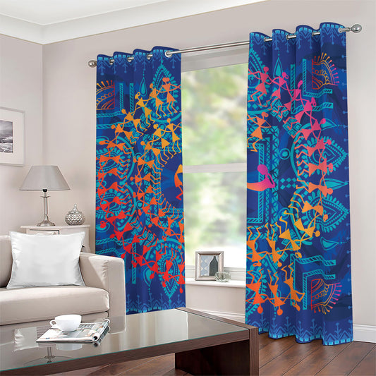 Ancient Indian Warli Tribal Print Blackout Grommet Curtains