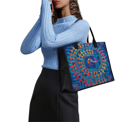 Ancient Indian Warli Tribal Print Canvas Tote Bag