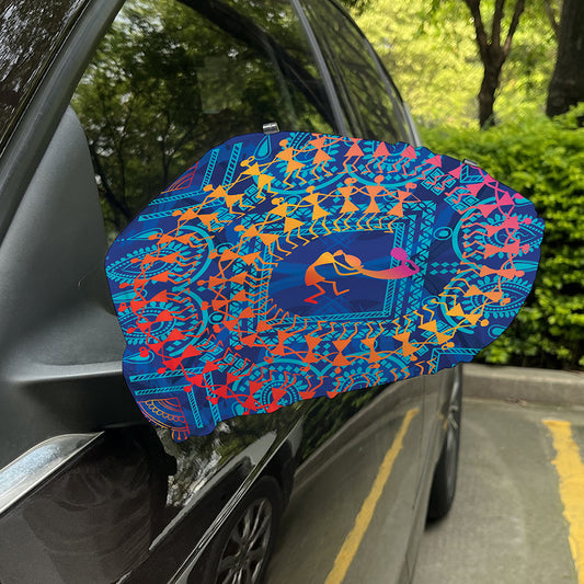 Ancient Indian Warli Tribal Print Car Side Mirror Covers