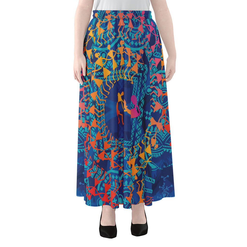 Ancient Indian Warli Tribal Print Chiffon Maxi Skirt