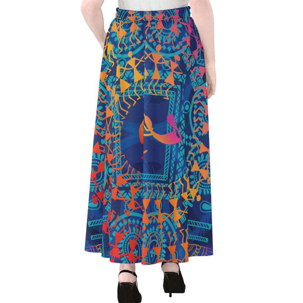 Ancient Indian Warli Tribal Print Chiffon Maxi Skirt