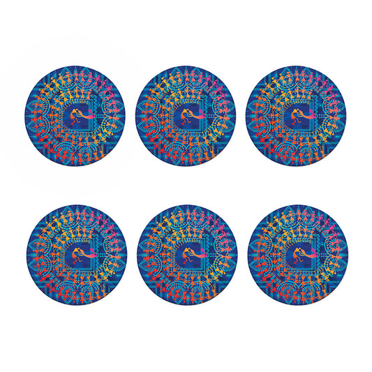 Ancient Indian Warli Tribal Print Coaster Set