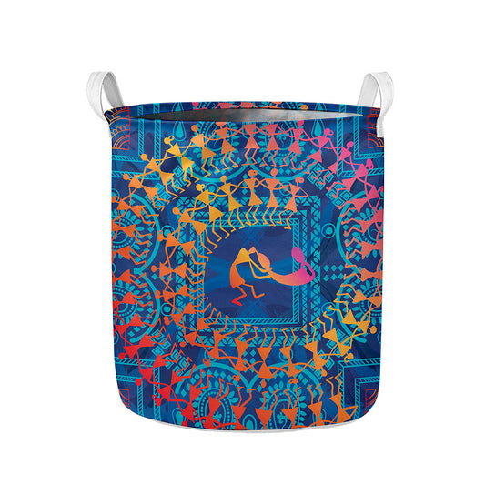 Ancient Indian Warli Tribal Print Collapsible Laundry Basket