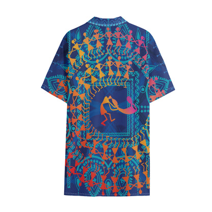 Ancient Indian Warli Tribal Print Cotton Hawaiian Shirt