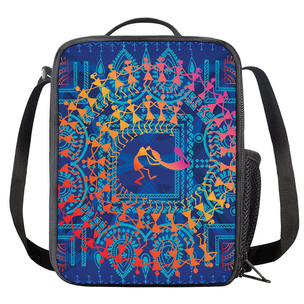 Ancient Indian Warli Tribal Print Crossbody Lunch Bag