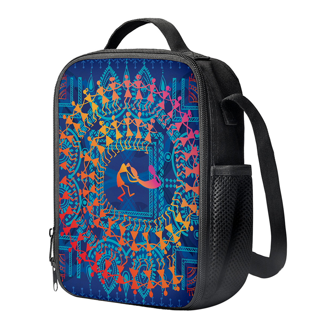 Ancient Indian Warli Tribal Print Crossbody Lunch Bag