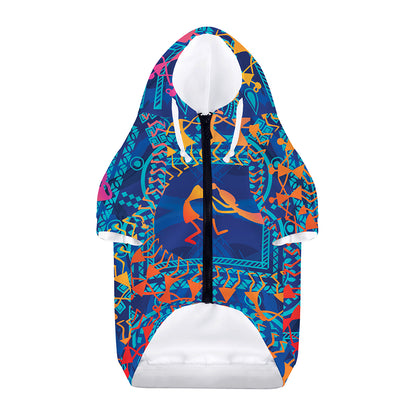 Ancient Indian Warli Tribal Print Dog Zip Up Hoodie