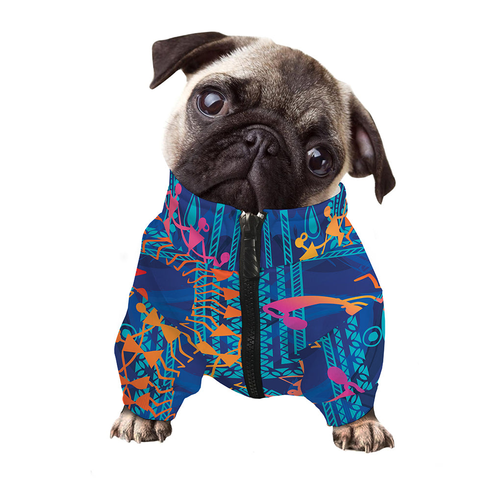 Ancient Indian Warli Tribal Print Dog Zip Up Jacket