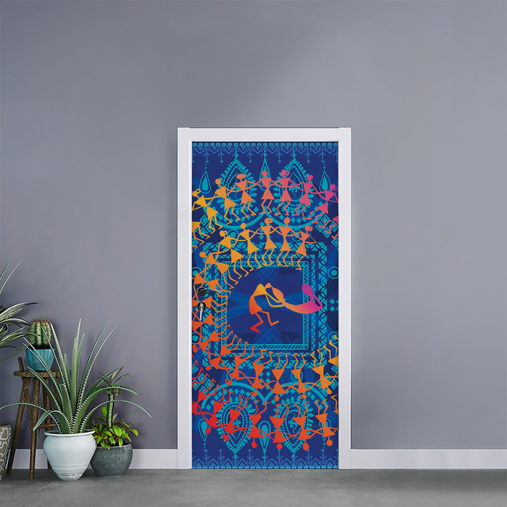 Ancient Indian Warli Tribal Print Door Sticker