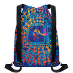 Ancient Indian Warli Tribal Print Drawstring Backpack