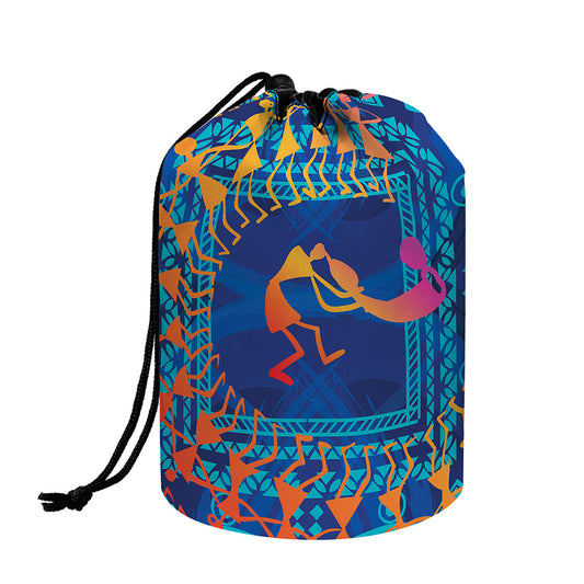 Ancient Indian Warli Tribal Print Drawstring Makeup Bag