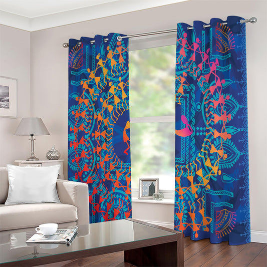 Ancient Indian Warli Tribal Print Extra Wide Grommet Curtains