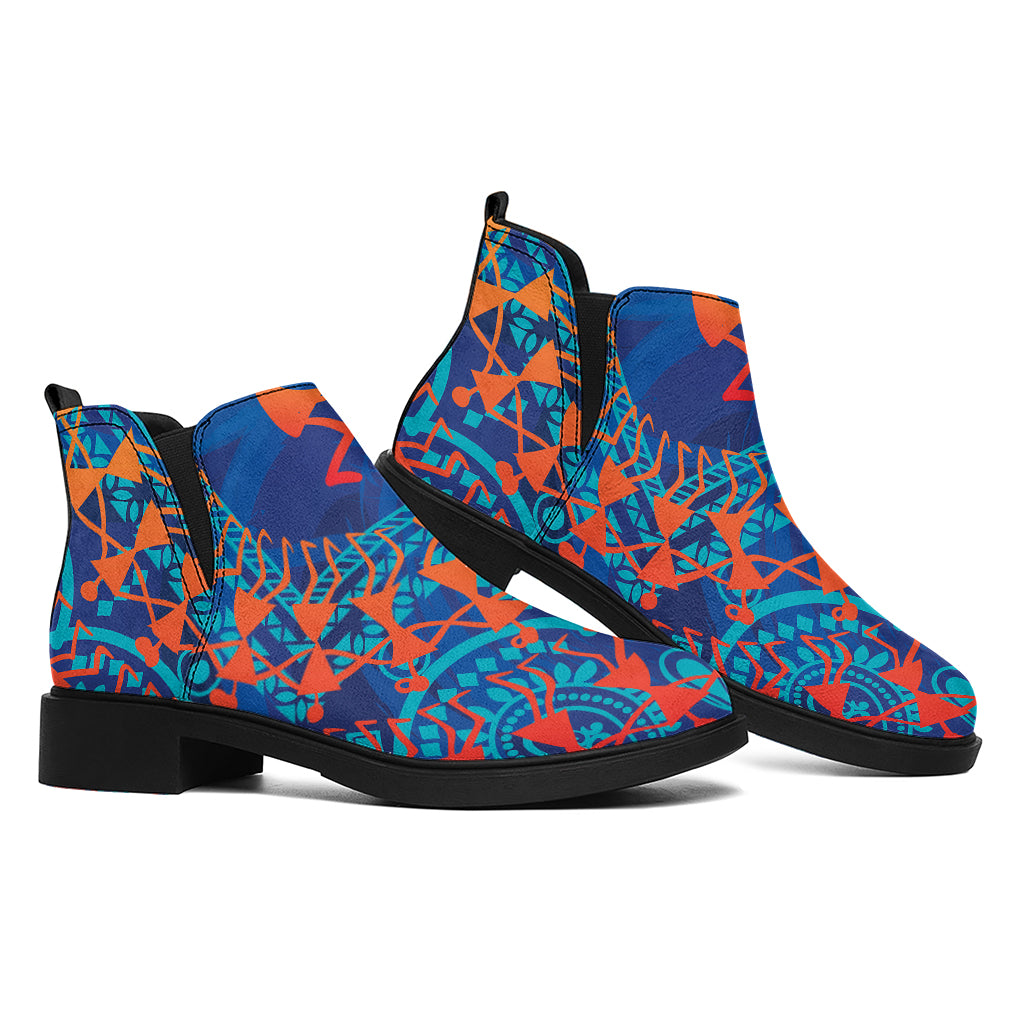 Ancient Indian Warli Tribal Print Flat Ankle Boots
