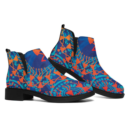 Ancient Indian Warli Tribal Print Flat Ankle Boots
