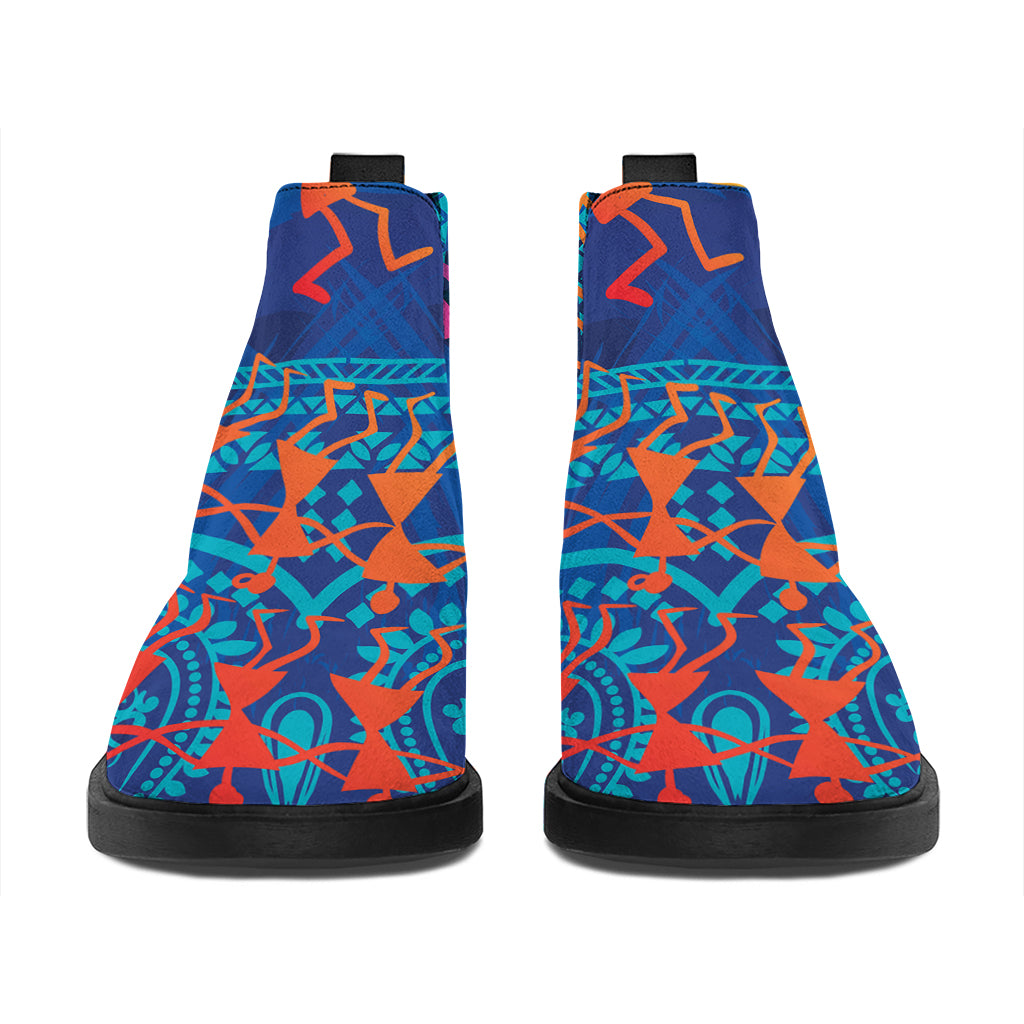 Ancient Indian Warli Tribal Print Flat Ankle Boots