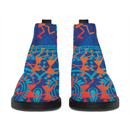 Ancient Indian Warli Tribal Print Flat Ankle Boots