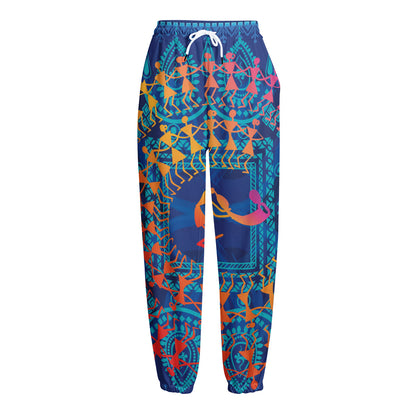 Ancient Indian Warli Tribal Print Fleece Lined Knit Pants