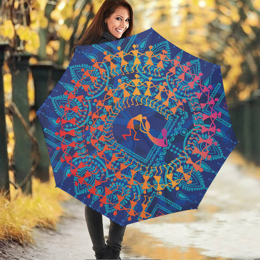 Ancient Indian Warli Tribal Print Foldable Umbrella
