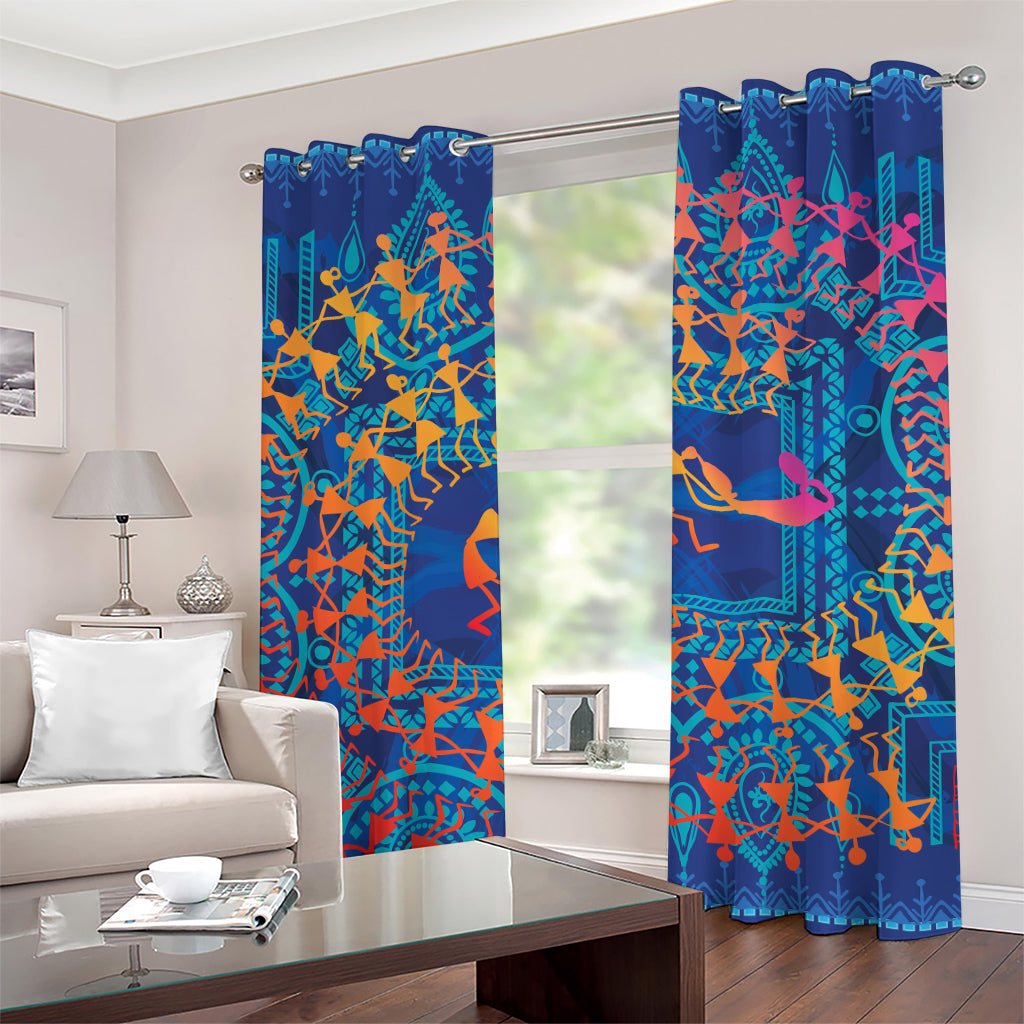 Ancient Indian Warli Tribal Print Grommet Curtains