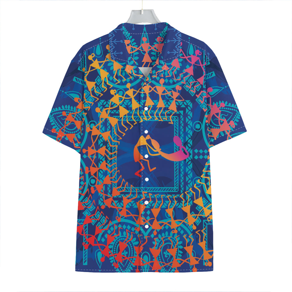 Ancient Indian Warli Tribal Print Hawaiian Shirt