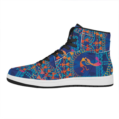 Ancient Indian Warli Tribal Print High Top Leather Sneakers