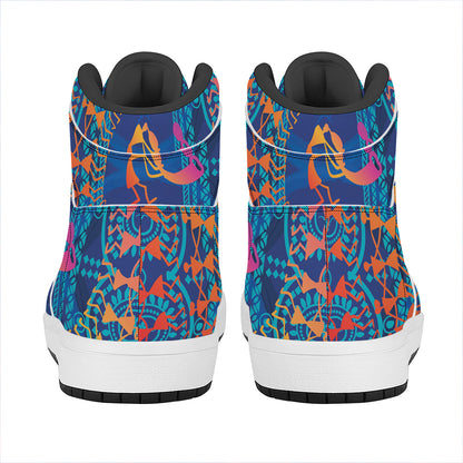 Ancient Indian Warli Tribal Print High Top Leather Sneakers