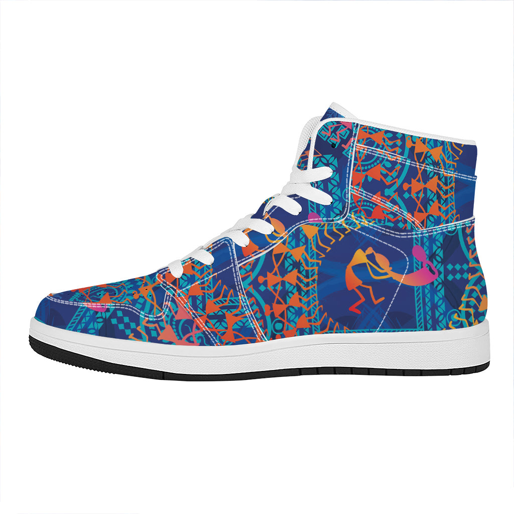 Ancient Indian Warli Tribal Print High Top Leather Sneakers