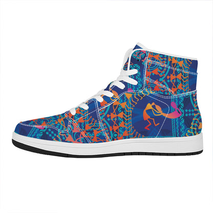 Ancient Indian Warli Tribal Print High Top Leather Sneakers