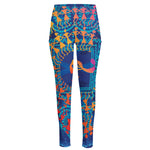 Ancient Indian Warli Tribal Print High-Waisted Pocket Leggings