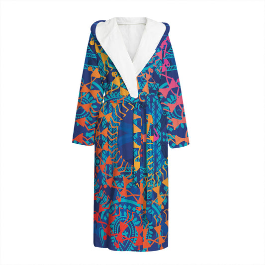Ancient Indian Warli Tribal Print Hooded Bathrobe