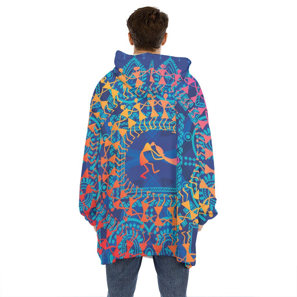 Ancient Indian Warli Tribal Print Hoodie Blanket