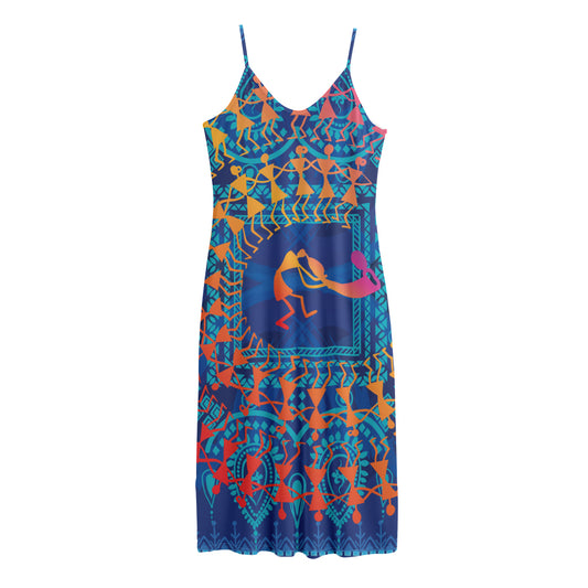 Ancient Indian Warli Tribal Print Jersey Midi Cami Dress