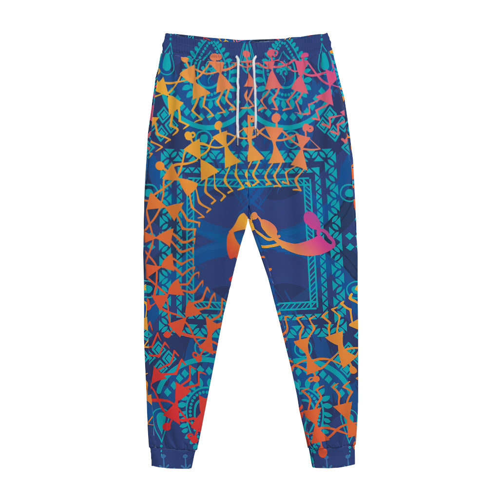 Ancient Indian Warli Tribal Print Jogger Pants