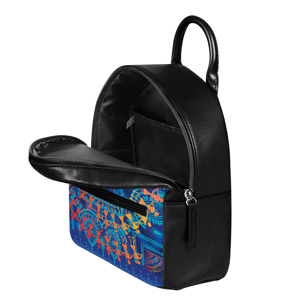 Ancient Indian Warli Tribal Print Leather Backpack