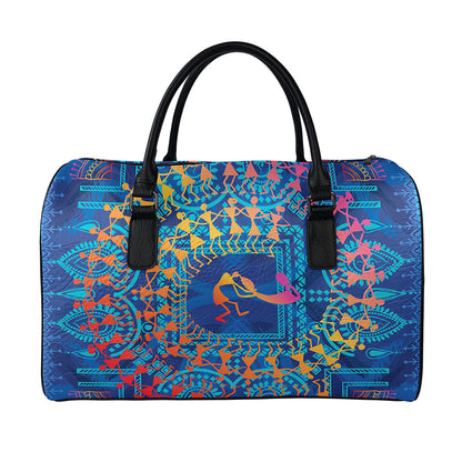 Ancient Indian Warli Tribal Print Leather Duffle Bag