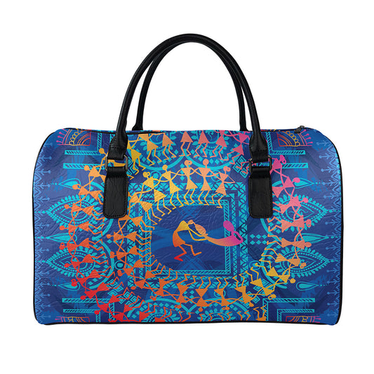 Ancient Indian Warli Tribal Print Leather Duffle Bag