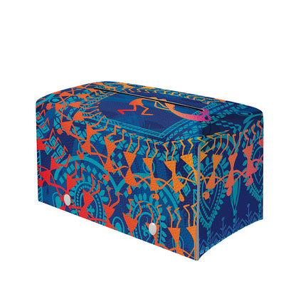 Ancient Indian Warli Tribal Print Leather Tissue Box Cover