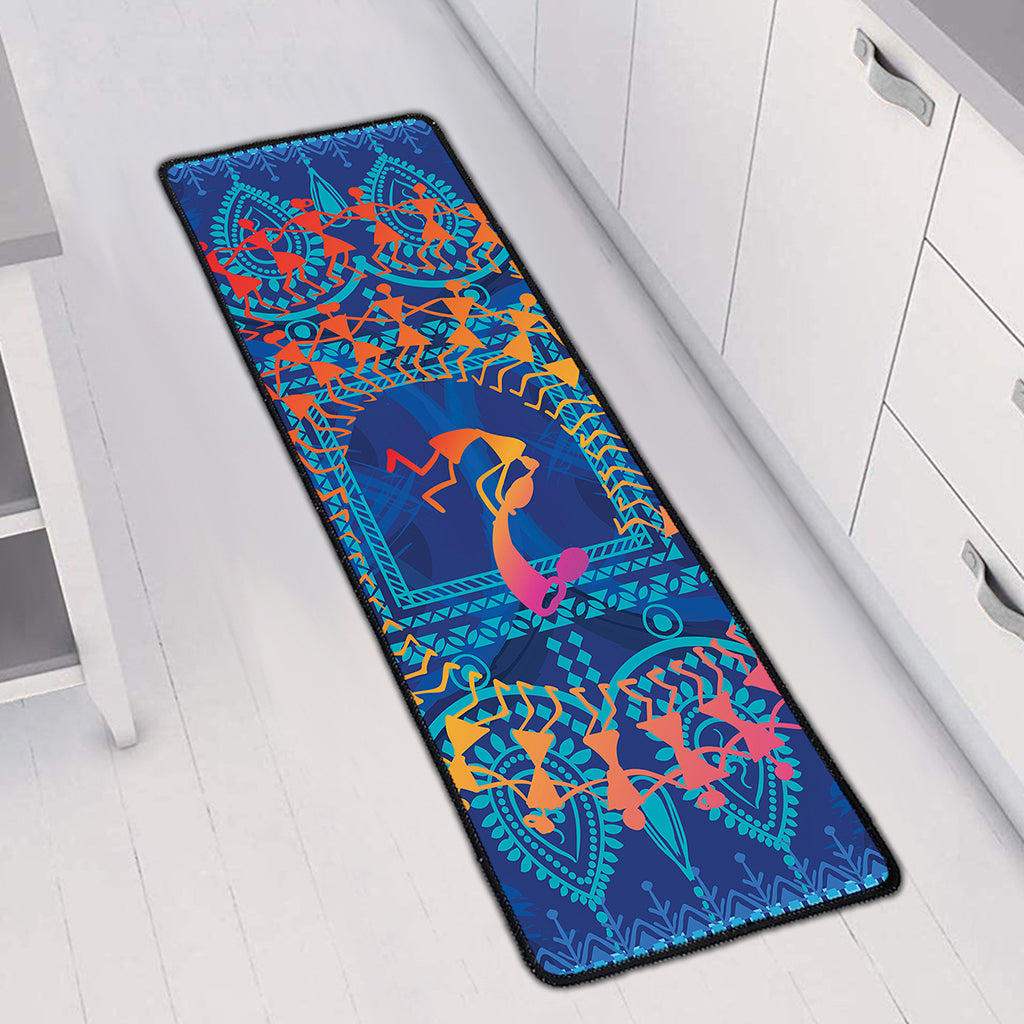 Ancient Indian Warli Tribal Print Long Kitchen Mat