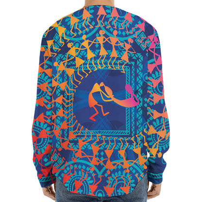 Ancient Indian Warli Tribal Print Long Sleeve Baseball Jersey