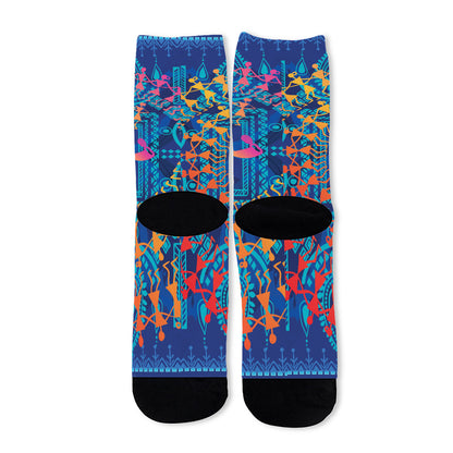 Ancient Indian Warli Tribal Print Long Socks