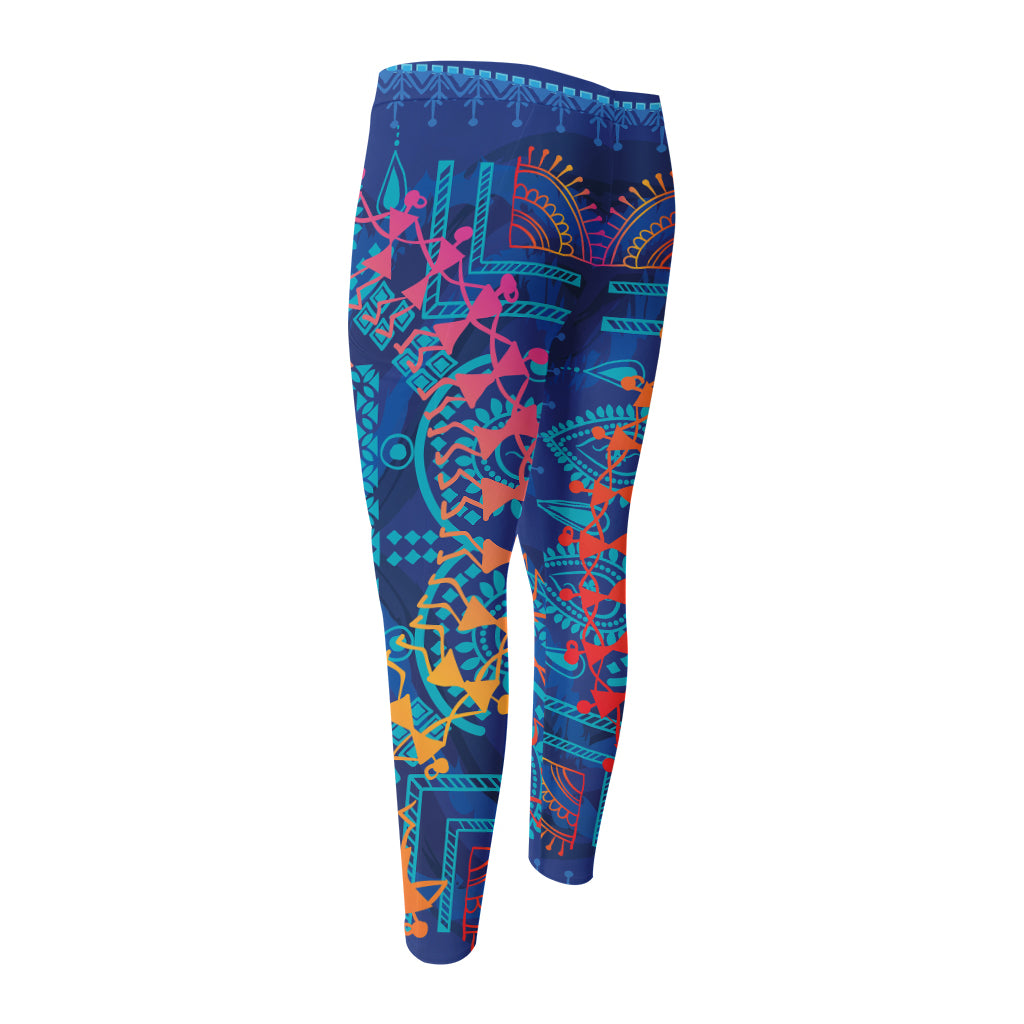 Ancient Indian Warli Tribal Print Men's Compression Pants