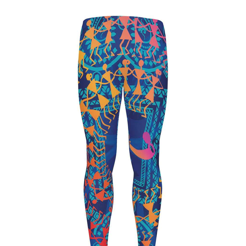 Ancient Indian Warli Tribal Print Men's leggings