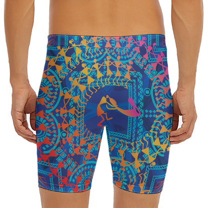 Ancient Indian Warli Tribal Print Men's Long Boxer Briefs