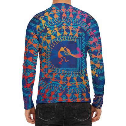 Ancient Indian Warli Tribal Print Men's Long Sleeve Rash Guard