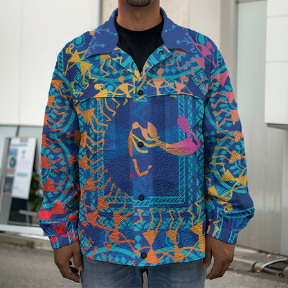 Ancient Indian Warli Tribal Print Men's Shirt Jacket