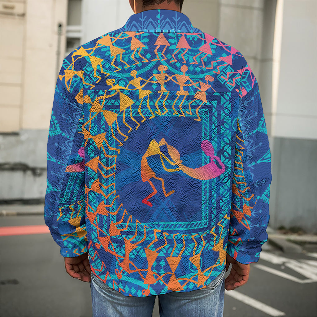 Ancient Indian Warli Tribal Print Men's Shirt Jacket