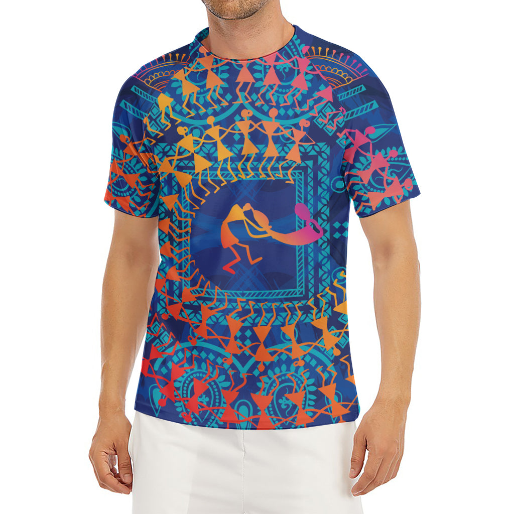 Ancient Indian Warli Tribal Print Men's Short Sleeve Rash Guard