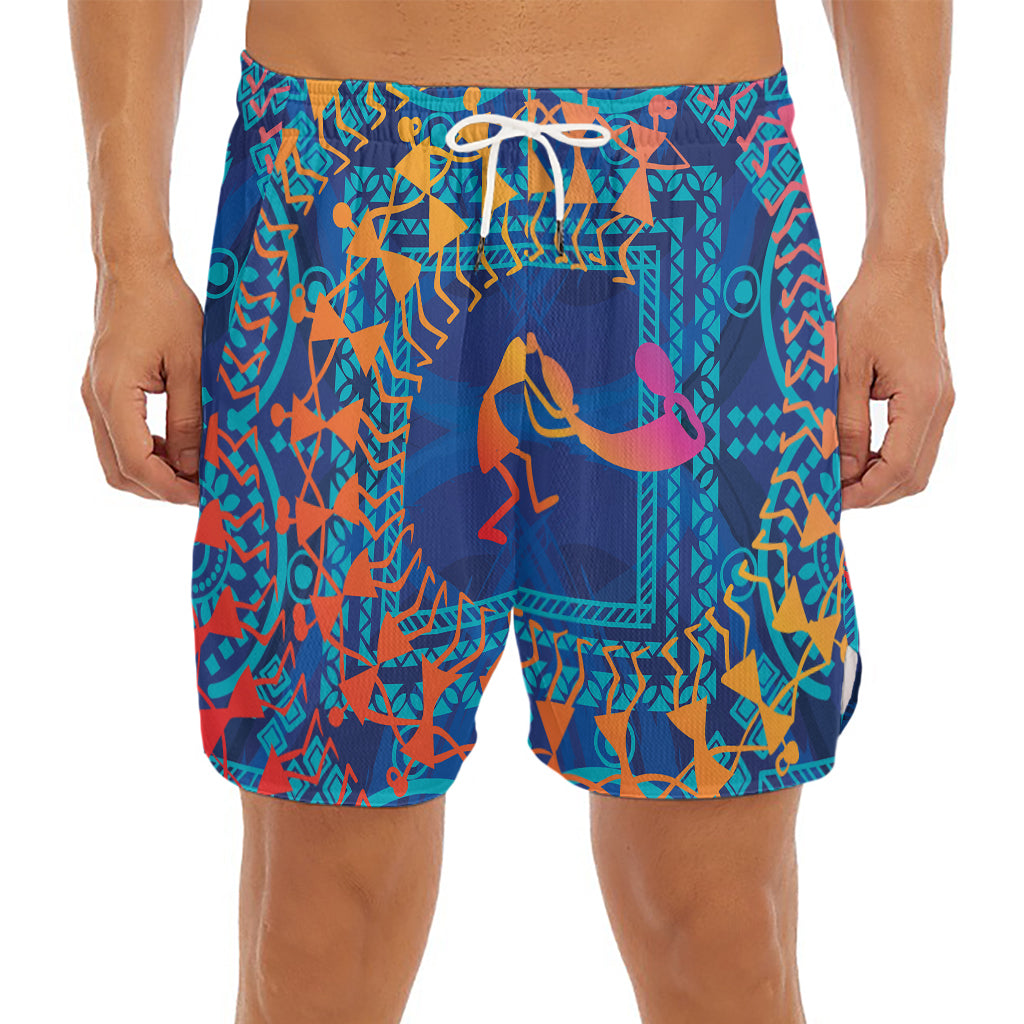 Ancient Indian Warli Tribal Print Men's Split Running Shorts