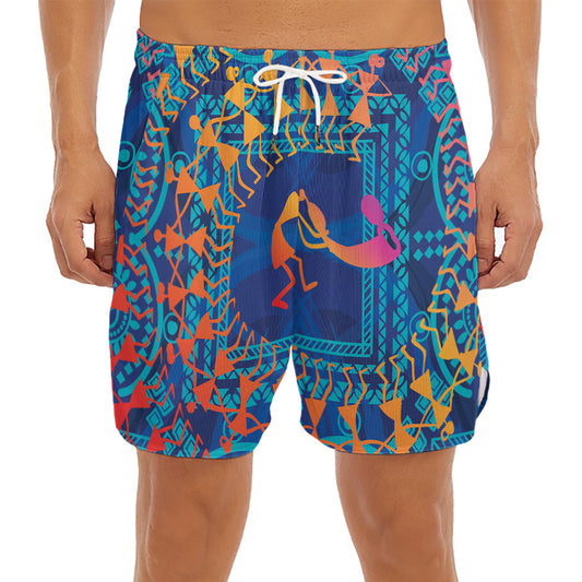Ancient Indian Warli Tribal Print Men's Split Running Shorts