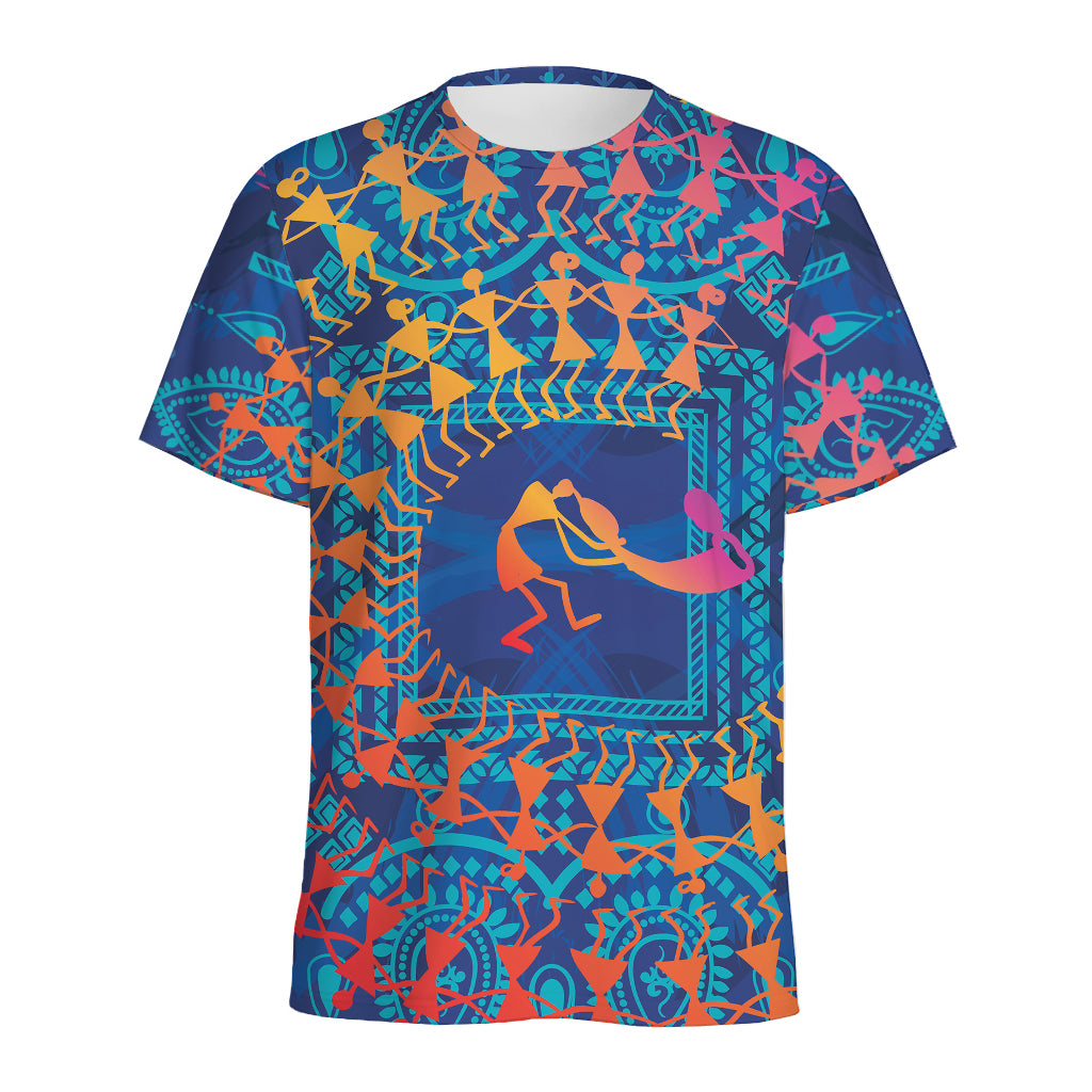 Ancient Indian Warli Tribal Print Men's Sports T-Shirt
